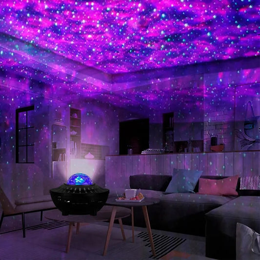 🌟 Ilumina tu espacio y disfruta tu música. Parlante con luces de galaxia, Bluetooth y radio FM